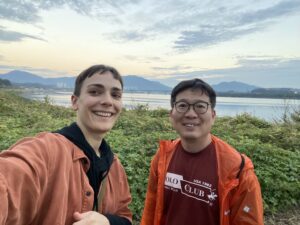 Foreigner and Korean friend hiking together at Hangang river